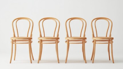 Obraz premium Set of four bentwood chairs natural wood finish classic design tubular frame elegant simple design stacked chairs modern interior design.