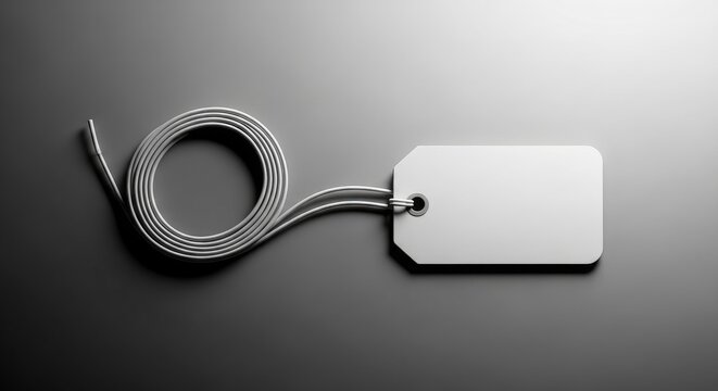White tag with coiled string blank tag label metal string