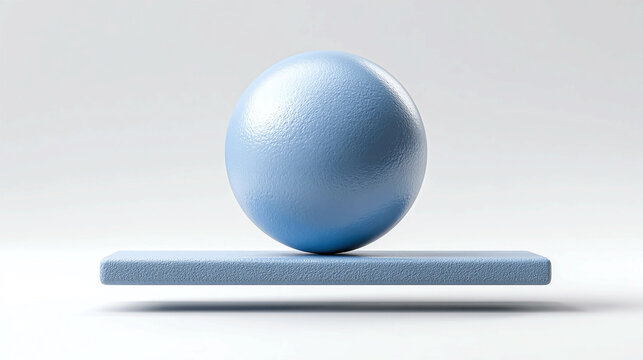 Tiny sphere rolling on floating plane isolated on white background, symbolizing motion, guidance, planning, opportunity, challenge, balance, progress, and conceptual metaphor