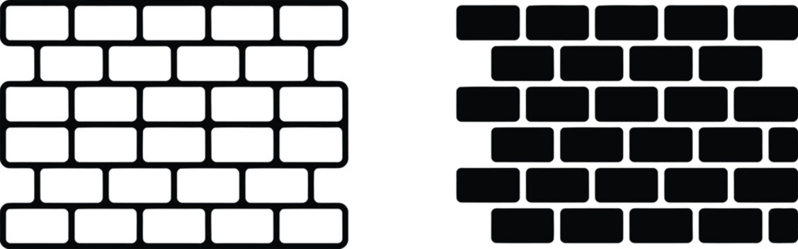 Brick wall icon set black and white vector illustration