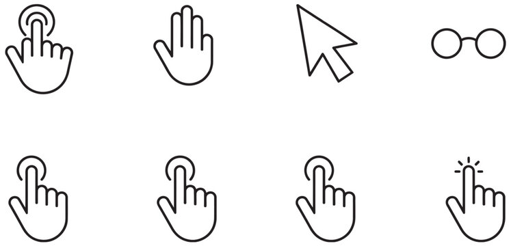 Collection of linear hand cursor icons for web design, user interface, and navigation