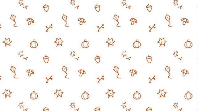 Hand Drawn Autumn Fall Icons Pattern Minimalist Orange Line Art Aesthetic Seamless Loop Motion Background for Seasonal Branding