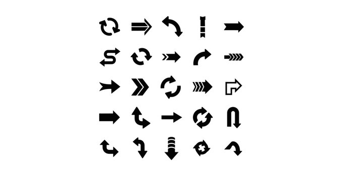 A versatile collection of minimalist arrow icons designed for clear navigation and intuitive user interface design.