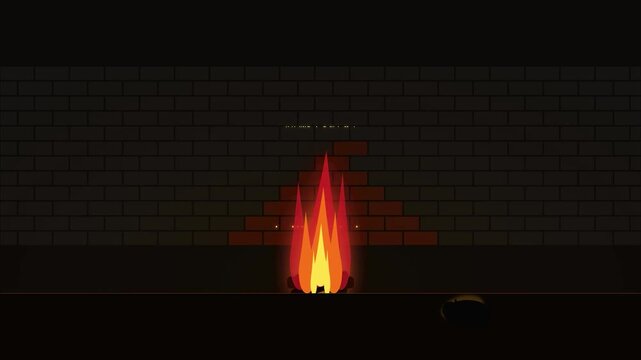 Animated Burning Campfire Pixel Art Style Retro 8-bit Looping Game Asset Background for Digital Projects and Gaming Environment