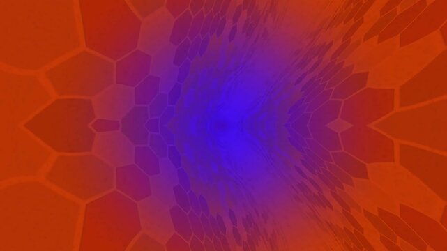Orange hexagonal tunnel abstract geometric motion an endless of shapes receding