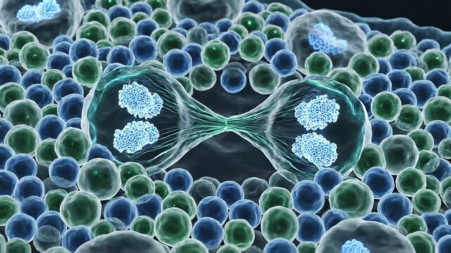 Microscopic view of dividing cells.