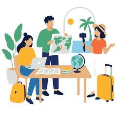 Fototapeta premium Team Planning Sustainable Eco Travel for a Greener Planet.