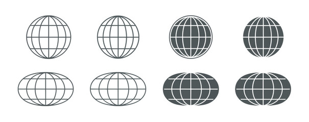 Variety of globe grid icons in round and oval styles for professional web graphics © MDTAREQ