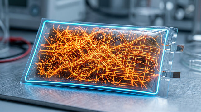 Macro of Sodium-Ion Battery Pouch Cell with Glowing Orange Anode