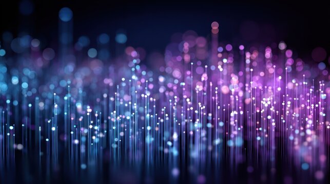 Illuminated digital threads rise and glow across a dark, abstract field of light.