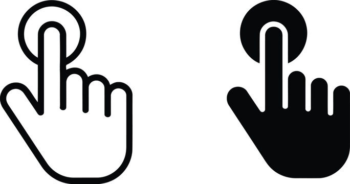 Hand cursor icons black and white touchscreen interaction symbols