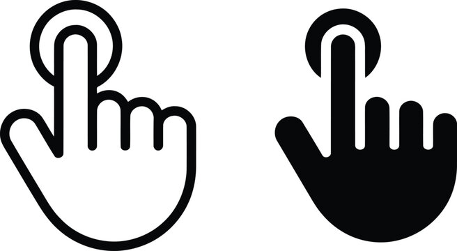 Pointing hand icons white outline and solid black versions