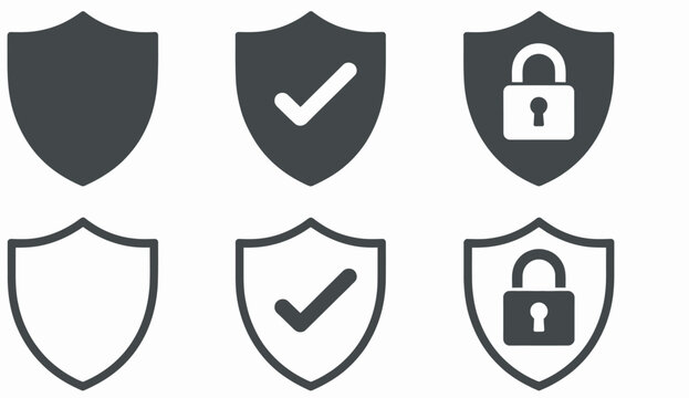 Minimalist shield icons with check marks and padlocks for secure website interface