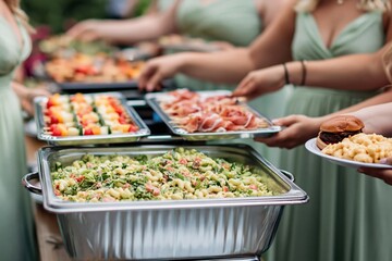 Obraz premium Buffet wedding catering food reception guests serving celebration dinner event