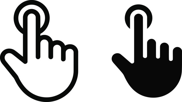 Two hand cursor icons outline and solid black versions