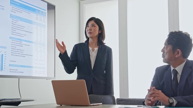 画面を見ながら会話するビジネスパーソンのグループ