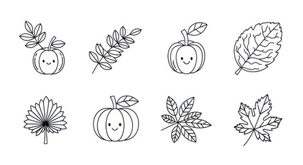 Fototapeta premium Cute hand-drawn autumn leaves and pumpkins perfect for seasonal designs and children?s art projects.