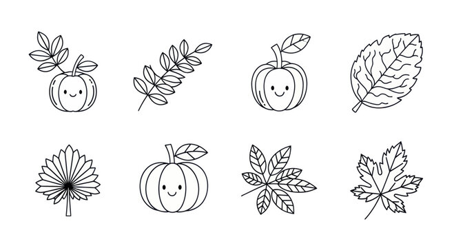 Cute hand-drawn autumn leaves and pumpkins perfect for seasonal designs and children?s art projects.