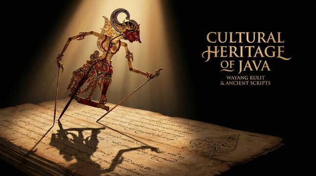 Traditional wayang kulit puppet on ancient book