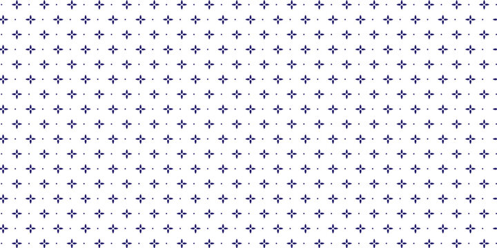 Minimalist black and white floral pattern with dots, seamless geometric four-petal flower motif texture, elegant abstract repeating backdrop for fabric print, wrapping paper, packaging design