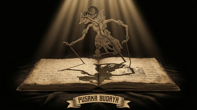 Javanese wayang kulit illuminated on old book