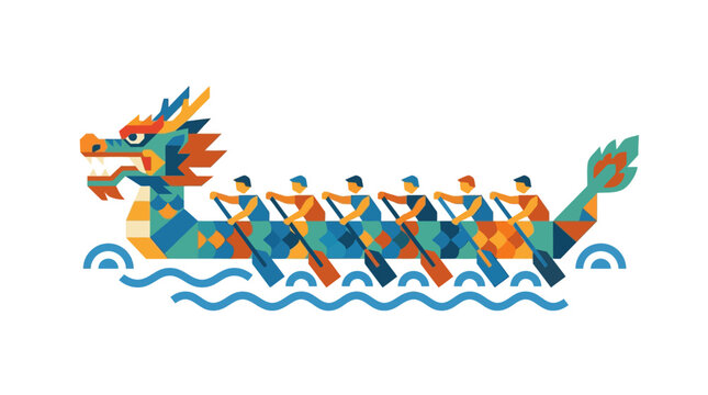 Geometric mosaic style dragon boat team racing.
