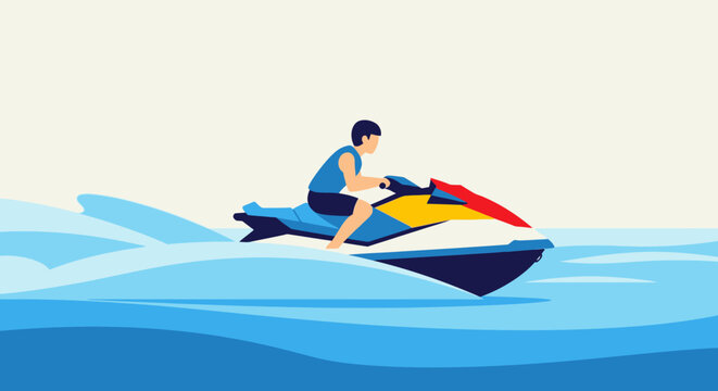 Jet ski rider on water recreation, vector illustration