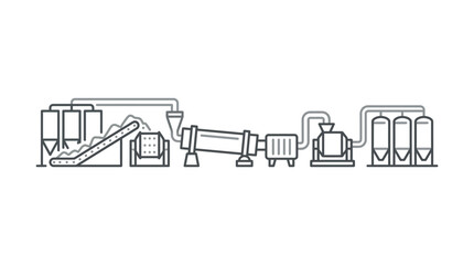 Heavy industry production line with silos and conveyors illustration. © achmad syairofi