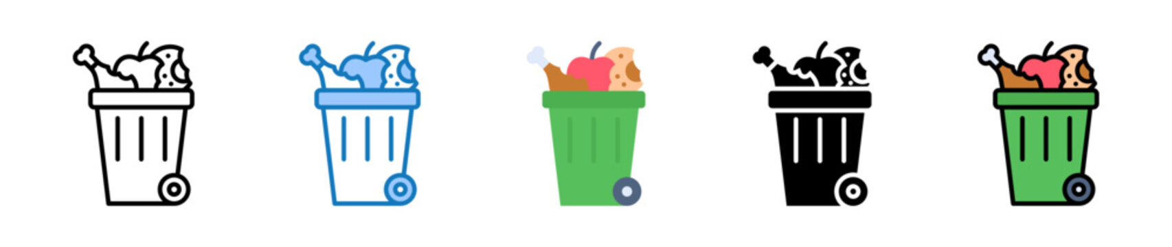 Food Waste multiple style icons set design vector illustration. 