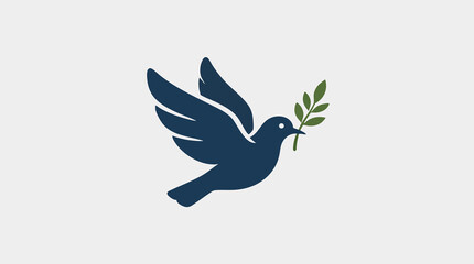 Naklejka premium Minimalist Dove Logo Carrying Olive Branch Symbolizing Peace Hope and Freedom