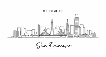 Fototapeta premium San Francisco Skyline Illustration: Minimalist Line Art Design
