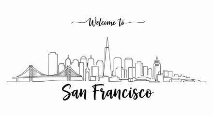 Fototapeta premium San Francisco Skyline Illustration, Modern Minimalist Cityscape Drawing
