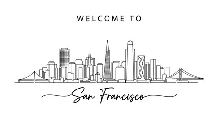 Naklejka premium San Francisco Skyline Illustration, Welcome Message