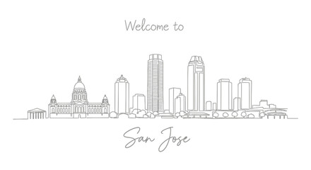 Naklejka premium San Jose California Skyline Line Art Illustration