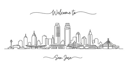 Obraz premium San Jose Skyline Art: Minimalist Line Drawing, Cityscape Illustration