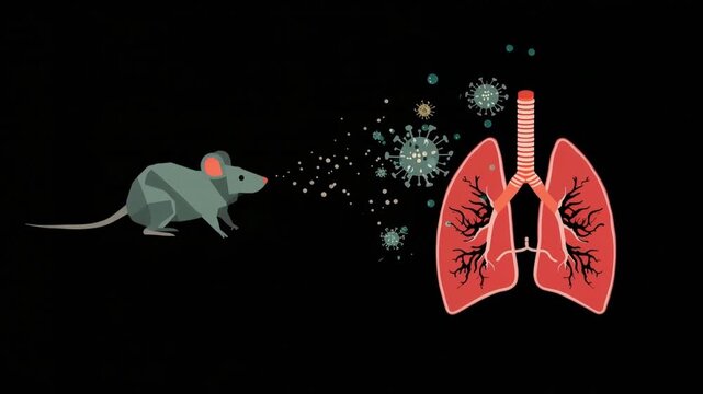 Mouse transmitting virus animation footage showing respiratory infection spreading to human lungs in a laboratory science research medical digital graphic