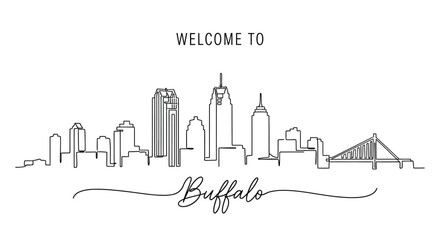 Fototapeta premium Welcome to Buffalo Skyline - Continuous Line Art Drawing