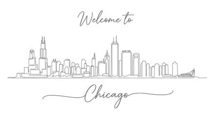 Fototapeta premium Welcome to Chicago Skyline - Line Art Cityscape Illustration