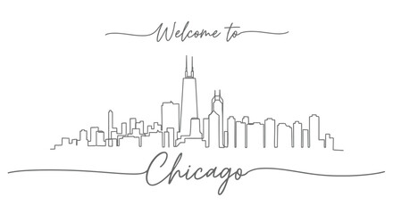 Obraz premium Welcome to Chicago Skyline - Minimalist Line Art Cityscape with Text