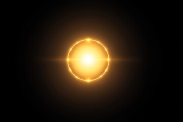 Naklejka premium A radiant golden sun glowing in a dark background, symbolizing warmth and energy.