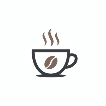 Steaming Coffee Cup Logo: A minimalist design features a stylized coffee cup with a steaming aroma and a single coffee bean icon, perfect for cafe branding.