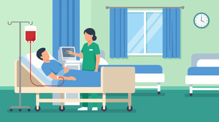 Fototapeta premium Hospital Ward Patient Receiving Blood Transfusion Scene