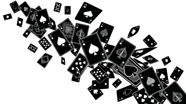 Scattered Playing Cards Ace of Spades Flying Isolated on White