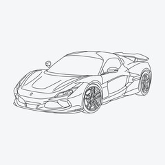 Obraz premium Modern Italian supercar coloring page, outline vector illustration of a luxury hypercar sports car isolated on background