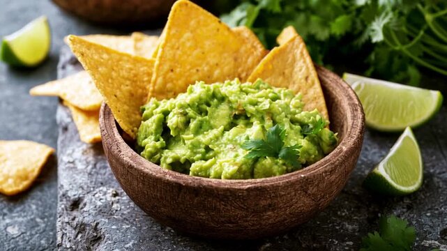 fresh guacamole with tortilla chip