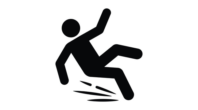 Caution warning stick figure icon indicating an individual slipping on a dangerous wet surface
