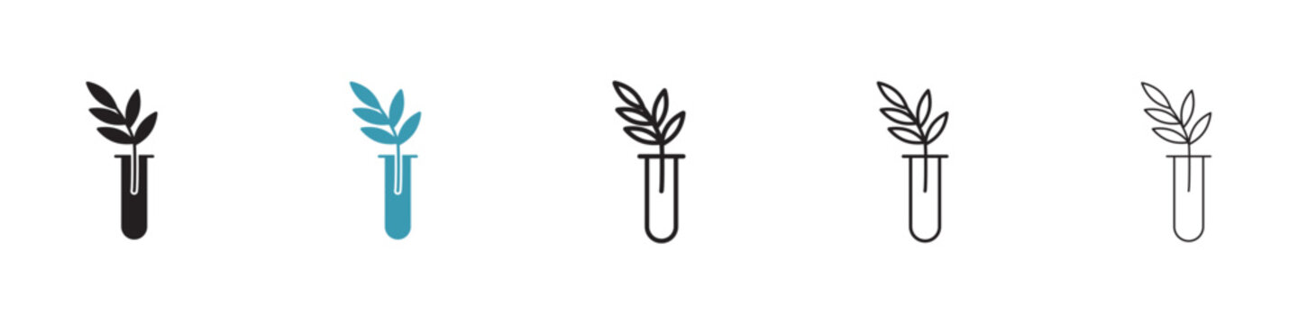Test tube with plant icon in flat style. Basic vector symbol illustration