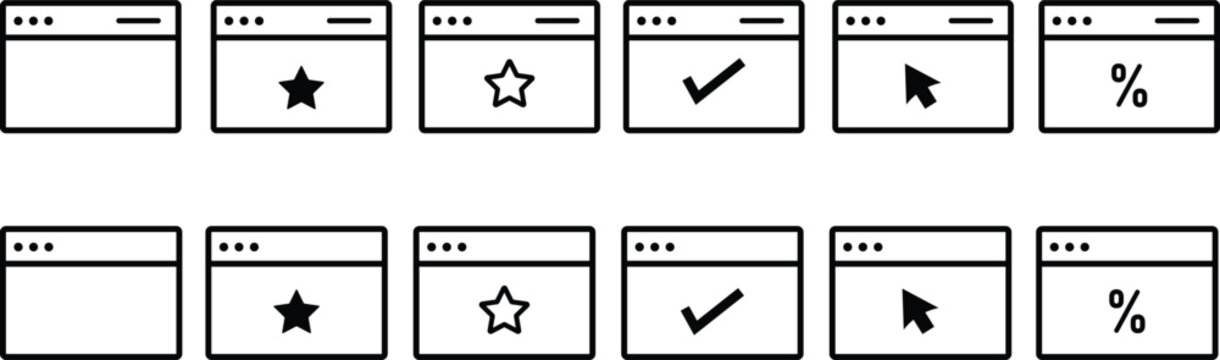 Browser window icon set for web browser interface