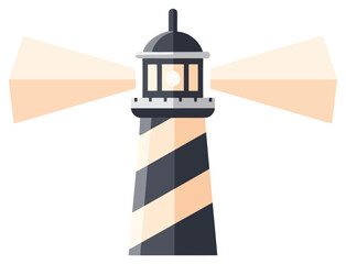 Lighthouse flat vector illustration icon with glowing beacon for coastal navigation travel themes © Graphic Assets