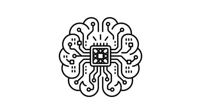 Artificial intelligence brain circuit board concept illustration.